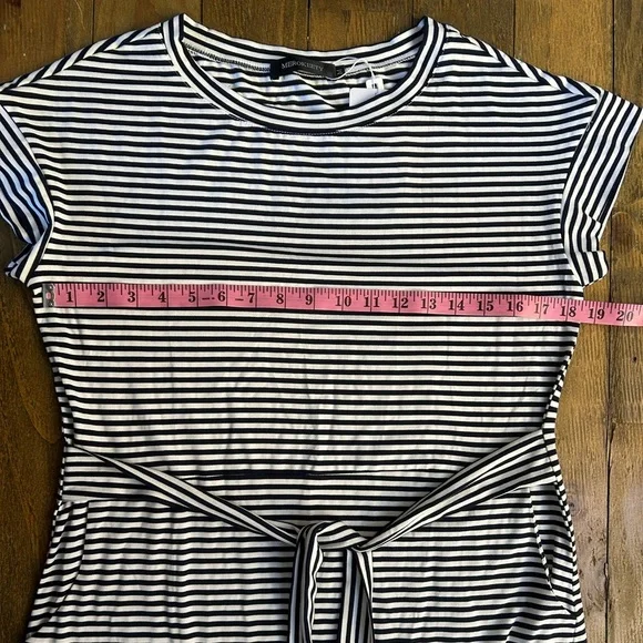 MEROKEETY Striped Navy Blue and White Dress Short sleeve with front tie Nautical - Picture 6 of 13
